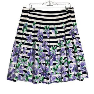 Talbots Stripe Floral Pleated Skirt‎ Women's 12P Multi Color Spring Preppy